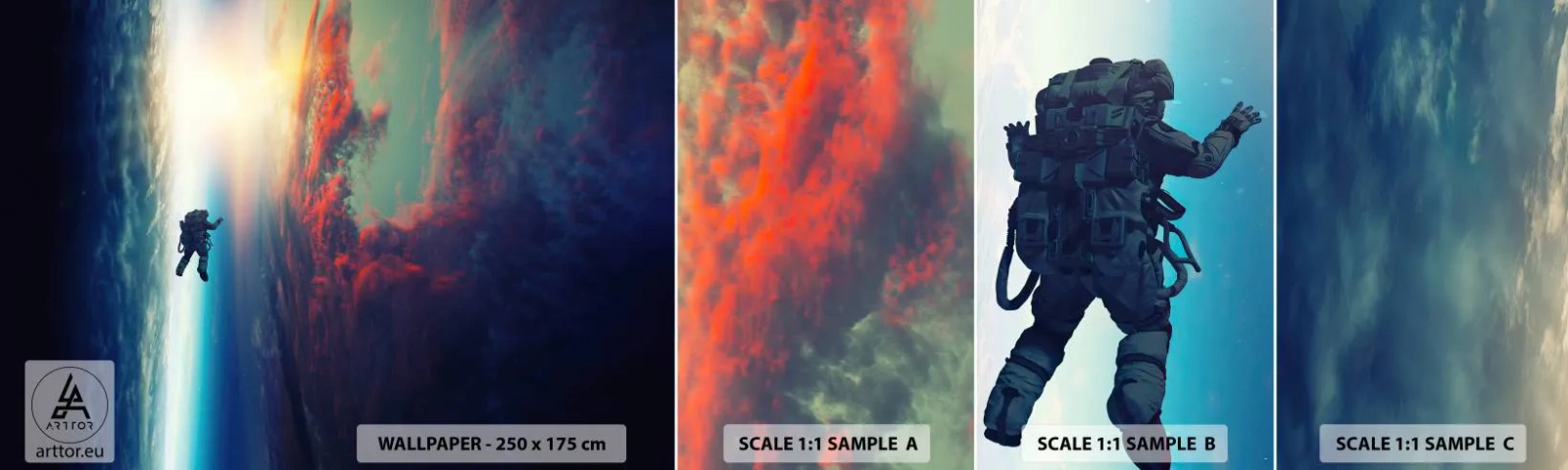 Fototapetenmuster Standard Eco - Sich dem Universum stellen - Abstraktion, Astronaut, Kosmos - 100x30 cm