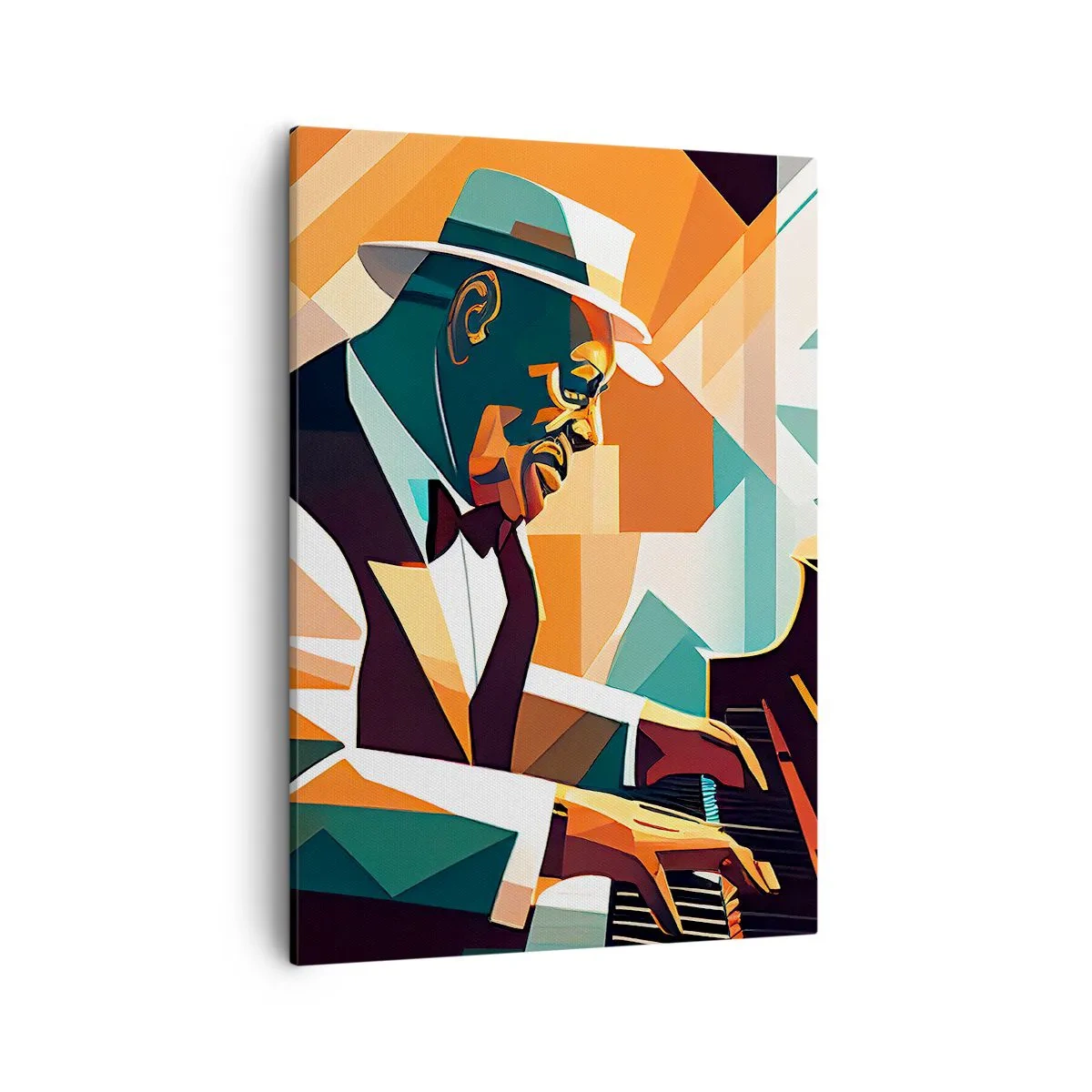 Bild auf Leinwand - Leinwandbild - Abstrakter Musiker, der in warmen Farben Klavier spielt. - 50x70cm - Alles vom Jazz - Moderne Wanddekoration für Wohnzimmer und Schlafzimmer ARTTOR