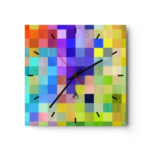 Wanduhr - Glasuhr - Ein buntes Mosaik aus Quadraten in verschiedenen Farben - 30x30cm - Alle anderen, alle gleich - Moderne Wanddekoration für Wohnzimmer und Schlafzimmer ARTTOR