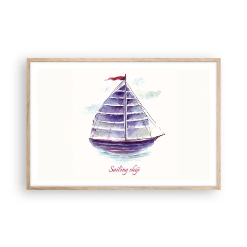 Poster in einem Rahmen aus heller Eiche - Volle Segel und ruhiges Wasser - 91x61 cm