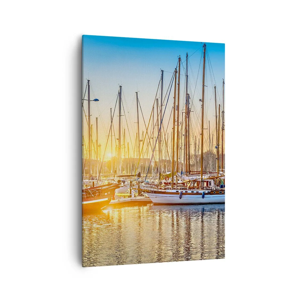 Bild auf Leinwand - Leinwandbild - Sonnenuntergang über einem Yachthafen voller Segelboote - 70x100cm - Der Wind muss auch schlafen - Moderne Wanddekoration für Wohnzimmer und Schlafzimmer ARTTOR