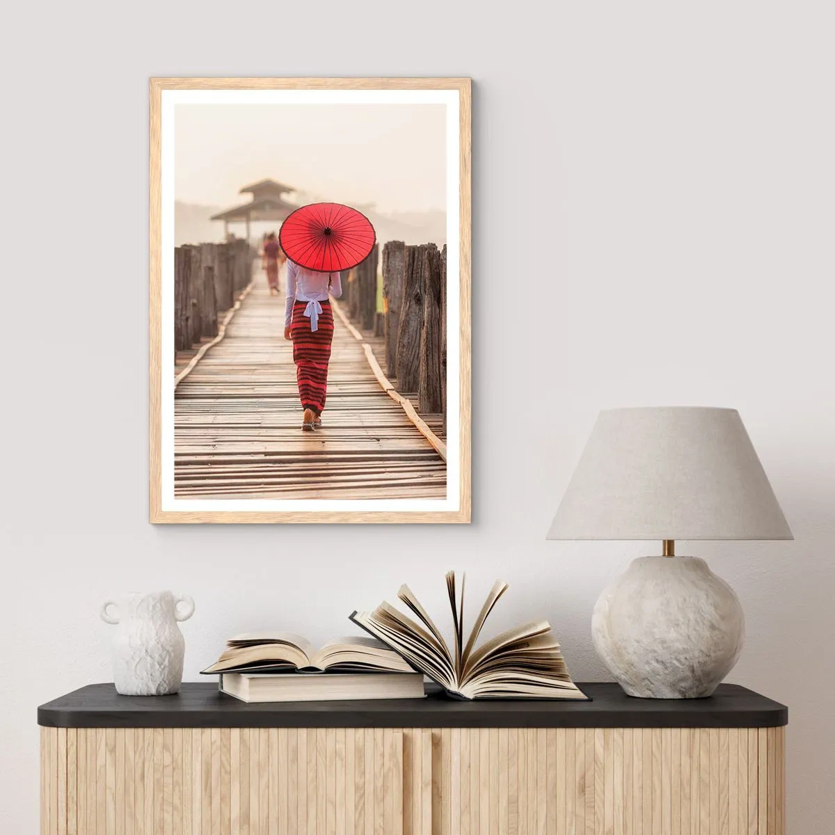 Poster in einem Rahmen aus heller Eiche - Auf der alten Brücke - 40x50 cm