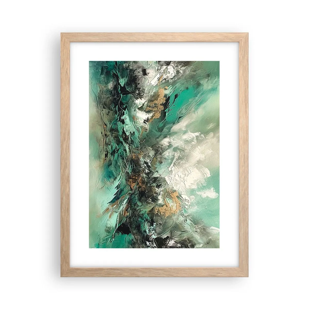 Poster in einem Rahmen aus heller Eiche - Smaragdgrüne und schwarze Brandung - 30x40 cm