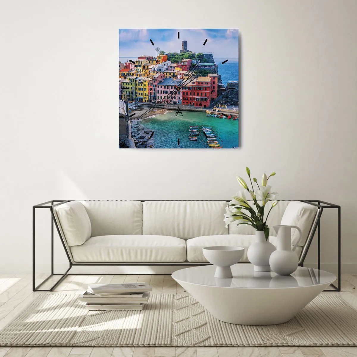 Wanduhr - Glasuhr - Mediterrane Zauberstadt - 40x40 cm