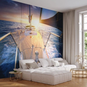 Selbstklebende Fototapete Deluxe Sticker - Laufen unter den Wellen - Segelyacht, Meer, Segeln - 350x256 cm