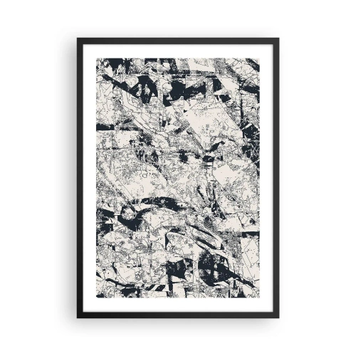Poster in einem schwarzem Rahmen - Abstrakte schwarz-weiße strukturierte Komposition - 50x70cm - Durchdringung der Gegensätze - Moderne Wanddekoration für Wohnzimmer und Schlafzimmer ARTTOR
