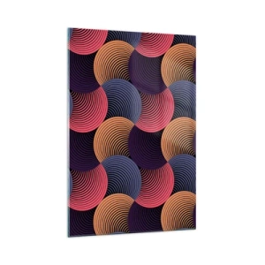 Glasbild - Bild auf glas - Geometrische Kreise in Rosa-, Lila- und Goldtönen - 70x100cm - Im kreisenden Rhythmus - Moderne Wanddekoration für Wohnzimmer und Schlafzimmer ARTTOR