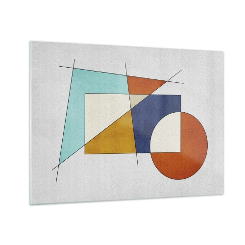 Glasbild - Bild auf glas - Bunte geometrische Formen auf hellem Hintergrund im modernistischen Stil - 70x50cm - Abstraktion: modernistisches Spiel - Moderne Wanddekoration für Wohnzimmer und Schlafzimmer ARTTOR
