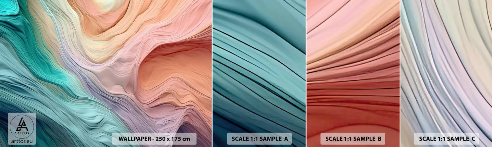 Fototapetenmuster Standard Eco - Regenbogenwelle - Pastelle, Abstraktion, Textur - 100x30 cm