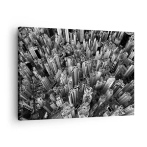 Bild auf Leinwand - Leinwandbild - Schwarz-weiße Vogelperspektive der Stadt - 70x50cm - Immer höher und höher - Moderne Wanddekoration für Wohnzimmer und Schlafzimmer ARTTOR