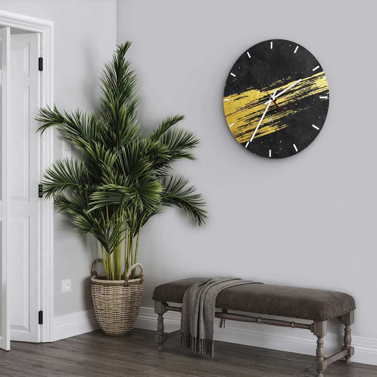 Wanduhr - Glasuhr - Goldener dynamischer Pinselstrich auf schwarzem Hintergrund - 30x30cm - Sprung in den Hyperraum - Moderne Wanddekoration für Wohnzimmer, Küche und Schlafzimmer ARTTOR