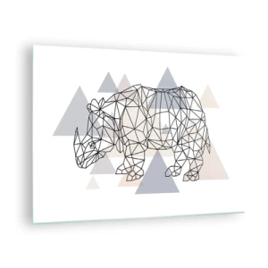 Glasbild - Bild auf glas - Geometrische Zeichnung eines Nashorns auf hellem Hintergrund - 70x50cm - Struktur der Stärke - Moderne Wanddekoration für Wohnzimmer und Schlafzimmer ARTTOR