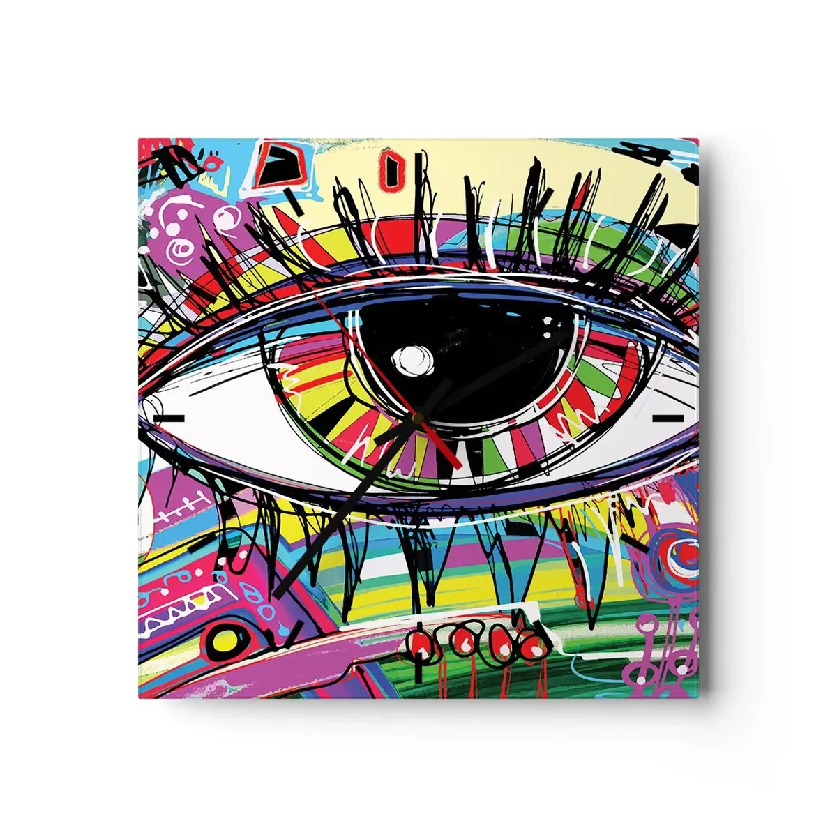 Wanduhr - Glasuhr - Buntes abstraktes Graffiti-Auge - 30x30cm - Buntes Auge - bunte Seele - Moderne Wanddekoration für Wohnzimmer und Schlafzimmer ARTTOR