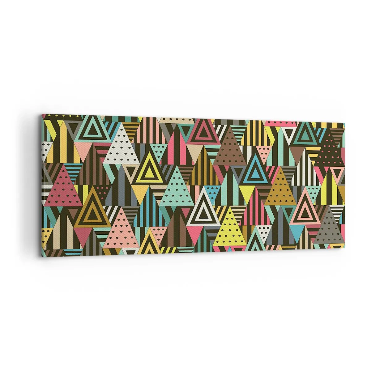 Bild auf Leinwand - Leinwandbild - Buntes geometrisches Muster mit Dreiecken und Linien - 120x50cm - Im Rhythmus auf drei - Moderne Wanddekoration für Wohnzimmer und Schlafzimmer ARTTOR