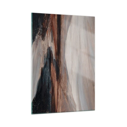 Glasbild - Bild auf glas - Ein malerisches Tal mit einem Fluss in Braun- und Blautönen - 50x70cm - Ruhiges Tal - Moderne Wanddekoration für Wohnzimmer und Schlafzimmer ARTTOR