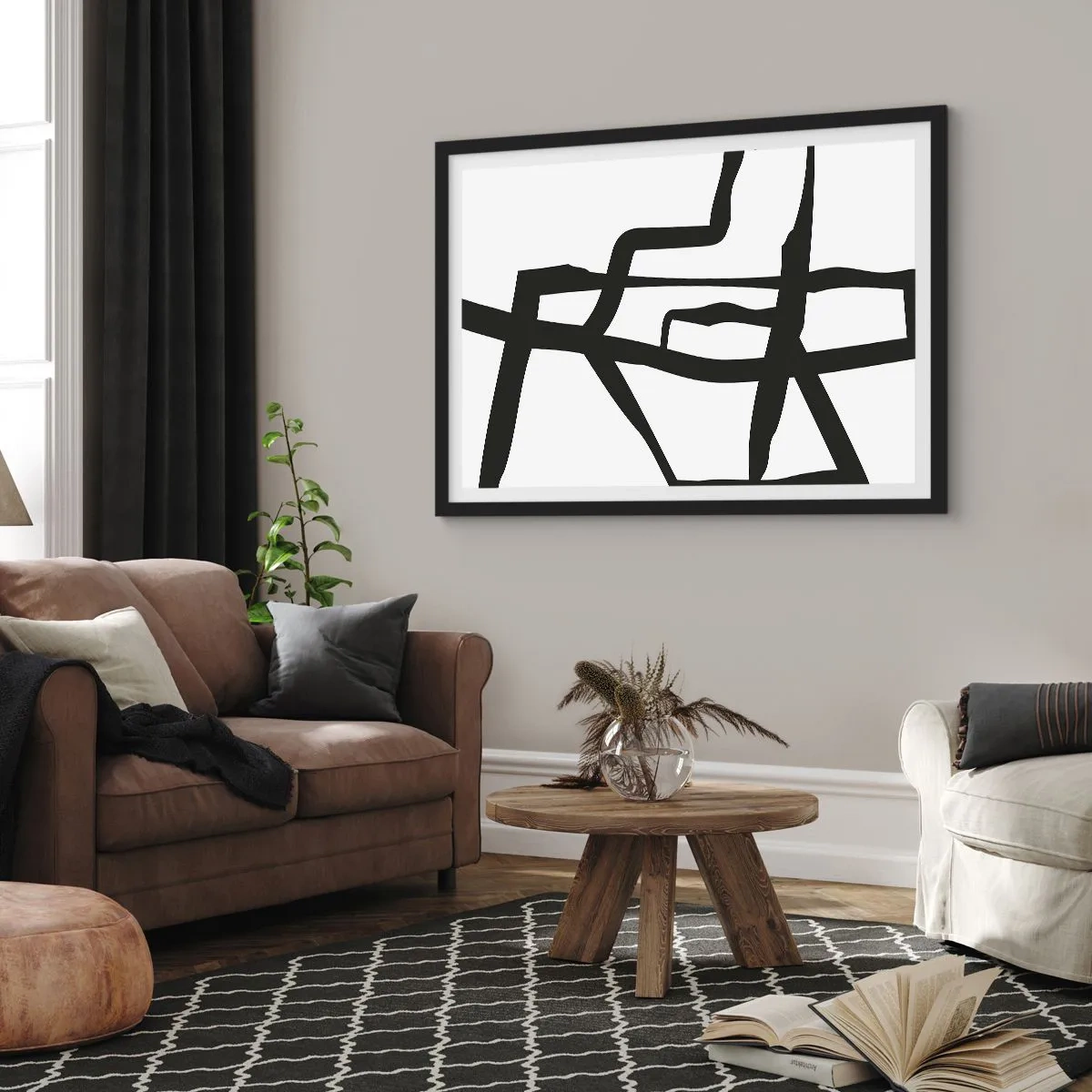 Poster in einem schwarzem Rahmen - Schwarz-Weiß-Design - 91x61 cm