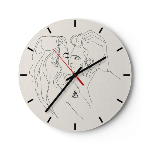 Wanduhr - Glasuhr - Ein minimalistischer Cartoon eines verliebten Paares - 30x30cm - Verstrickt im Gefühl - Moderne Wanddekoration für Wohnzimmer, Küche und Schlafzimmer ARTTOR