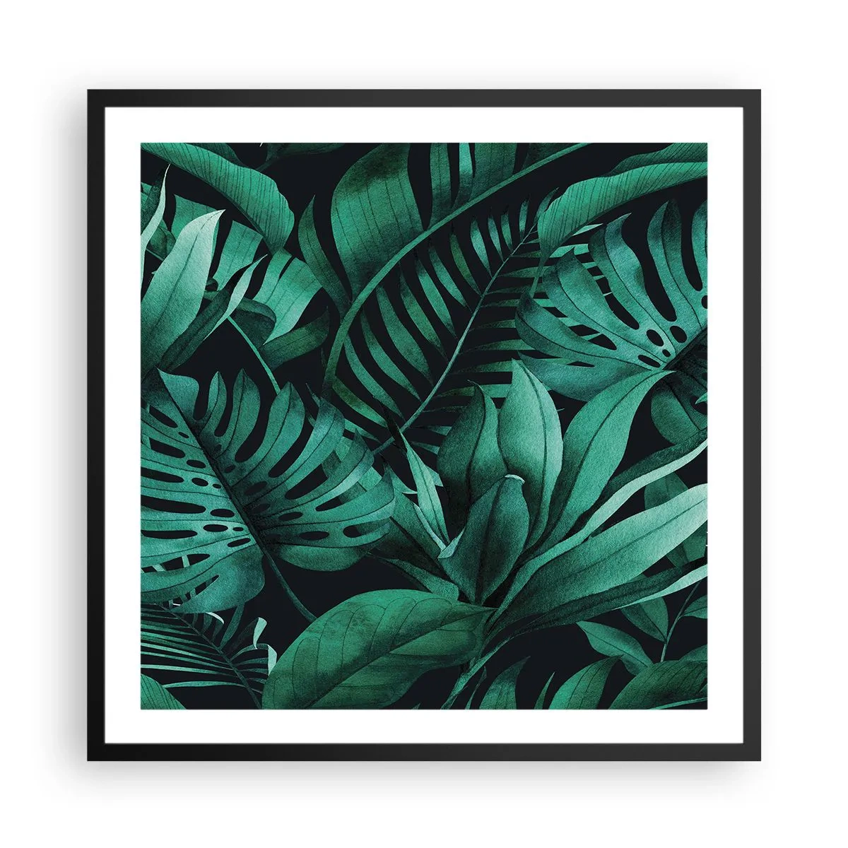 Poster in einem schwarzem Rahmen - Die Tiefe des tropischen Grüns - 60x60 cm