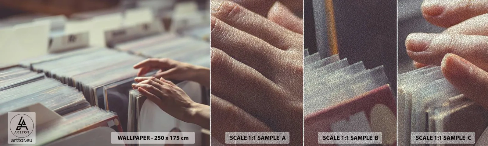 Fototapeten Muster Premium Sand - Auf der Suche nach Emotionen - Vinyl, Musik, Musikladen - 100x30 cm