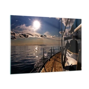 Glasbild - Bild auf glas - Eine Segelbootfahrt in den Sonnenuntergang - 100x70cm - Der Sonne entgegen segeln - Moderne Wanddekoration für Wohnzimmer und Schlafzimmer ARTTOR