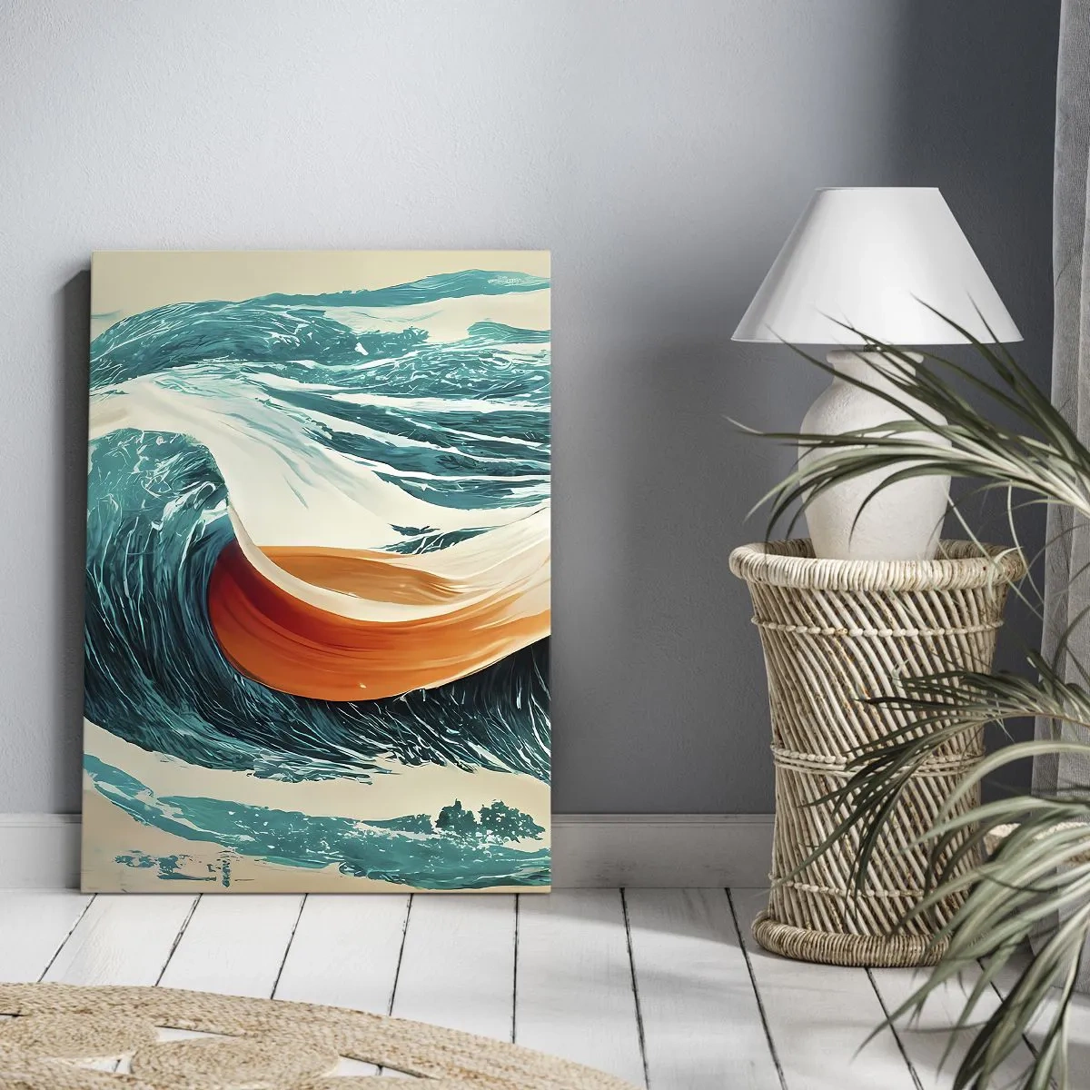 Bild auf Leinwand - Leinwandbild - Dynamische Meereswellen mit abstraktem Band - 50x70cm - Traum eines Surfers - Moderne Wanddekoration für Wohnzimmer und Schlafzimmer ARTTOR