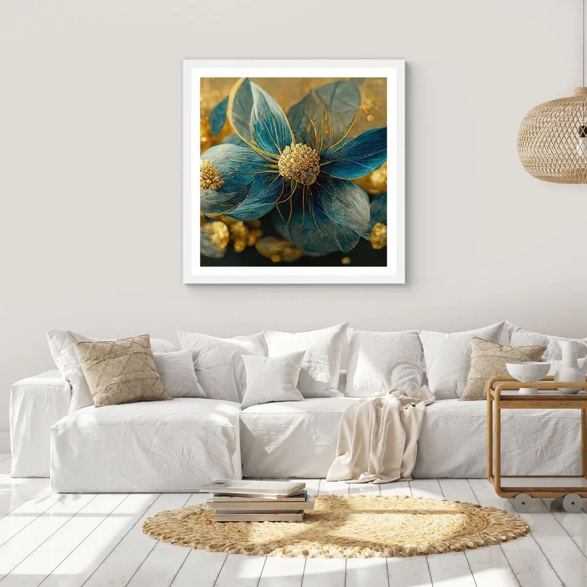 Poster in einem weißen Rahmen - Mit Gold blühen - 60x60 cm