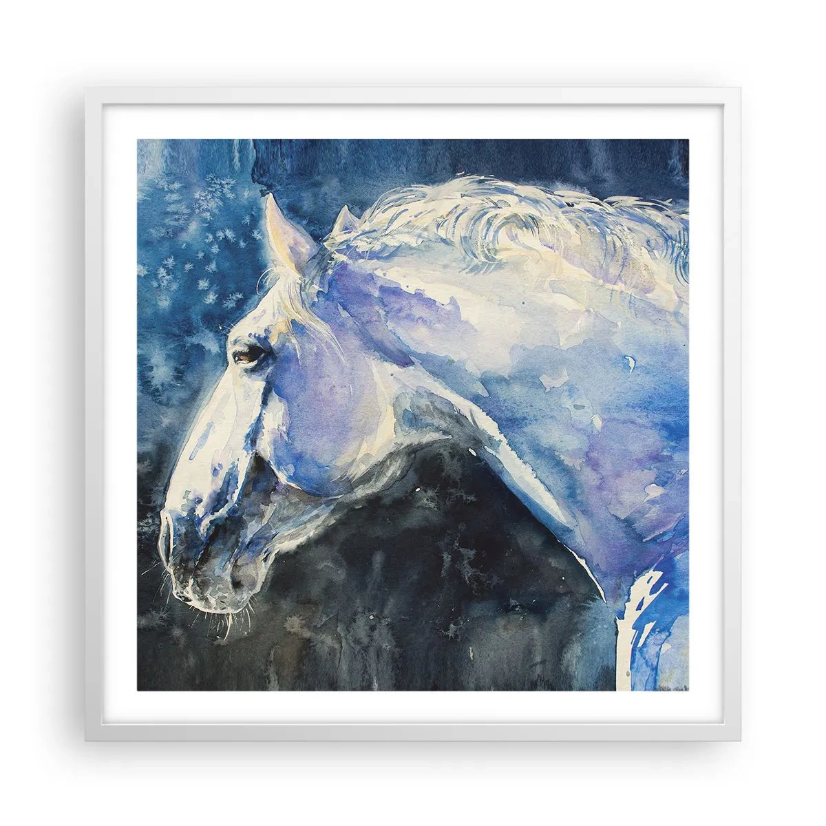 Poster in einem weißen Rahmen - Porträt in blauem Glanz - 60x60 cm