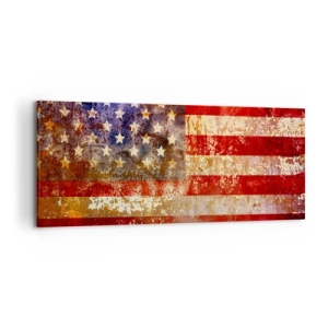 Bild auf Leinwand - Leinwandbild - Stilisierte US-Flagge mit gealtertem Effekt - 120x50cm - Ruhm verblasst nicht - Moderne Wanddekoration für Wohnzimmer und Schlafzimmer ARTTOR