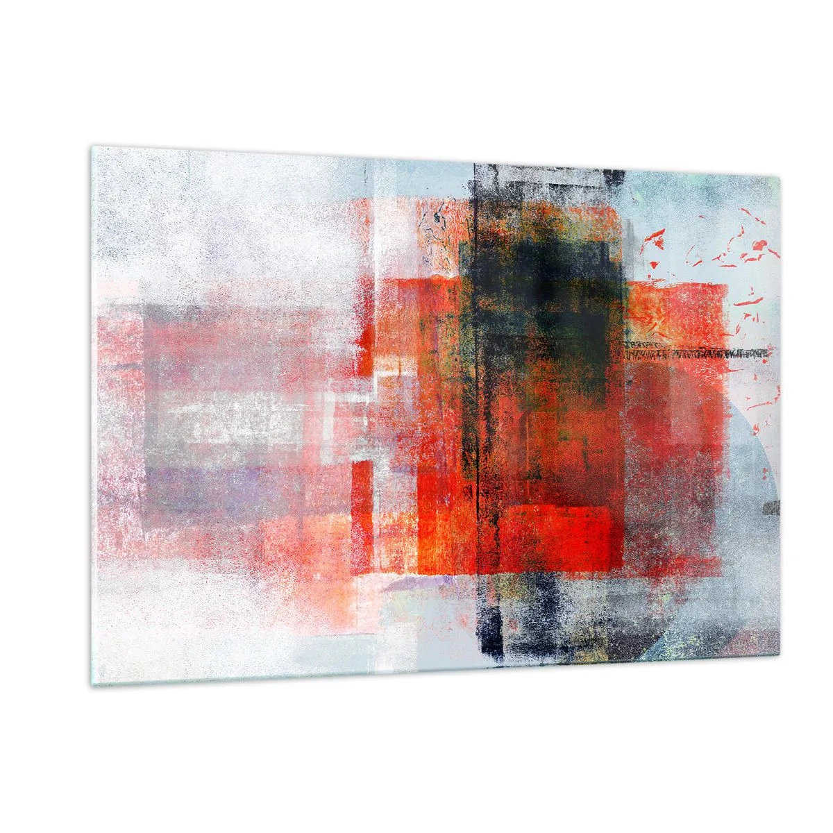 Glasbild - Bild auf glas - Geometrische Abstraktion in intensiven Rot- und Schwarztönen. - 120x80cm - Komposition leuchtet - Moderne Wanddekoration für Wohnzimmer und Schlafzimmer ARTTOR