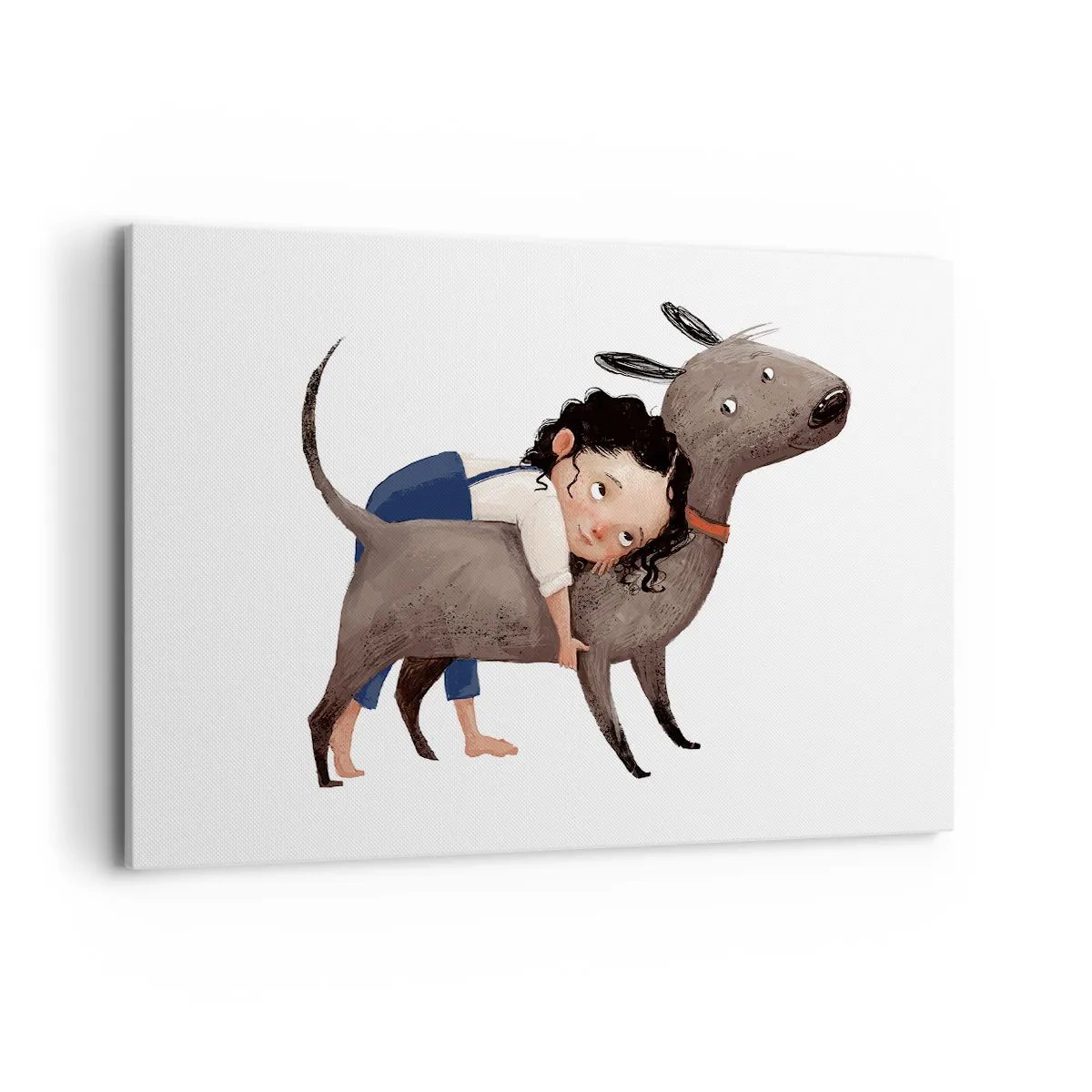 Bild auf Leinwand - Leinwandbild - Cartoonartige Illustration eines Kindes, das einen Hund umarmt - 120x80cm - Beste Freunde - Moderne Wanddekoration für Wohnzimmer und Schlafzimmer ARTTOR
