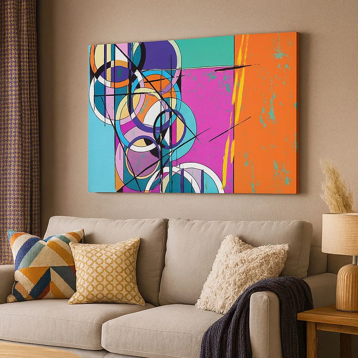 Bild auf Leinwand - Leinwandbild - Bunte Abstraktion mit geometrischen Kreisen - 70x50cm - Rad für Rad - Moderne Wanddekoration für Wohnzimmer und Schlafzimmer ARTTOR