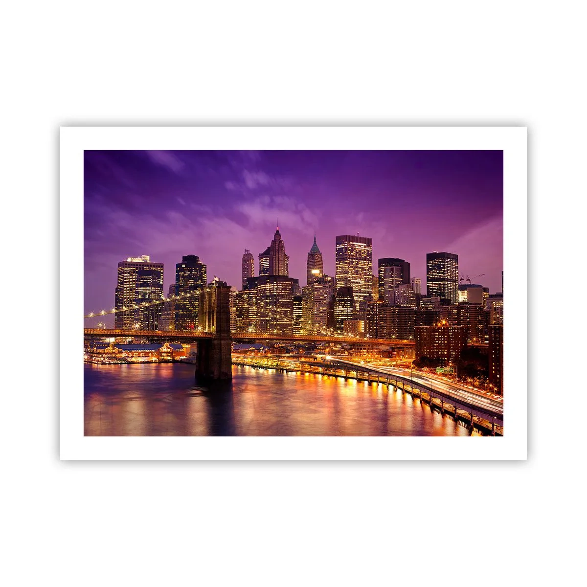 Poster - Violett-goldenes Manhathann - 70x50 cm