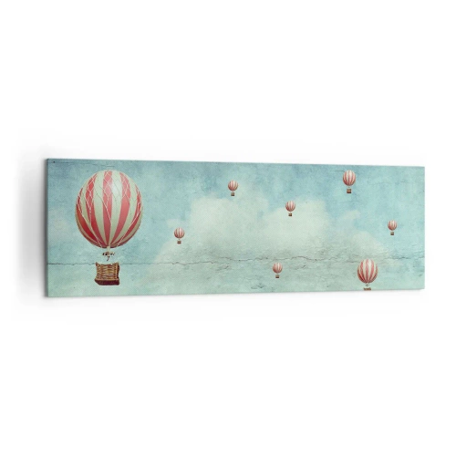Bild auf Leinwand - Leinwandbild - Retro-Ballons vor blauem Himmel und grünem Hintergrund - 160x50cm - Frei von der Hektik des Lebens - Moderne Wanddekoration für Wohnzimmer und Schlafzimmer ARTTOR