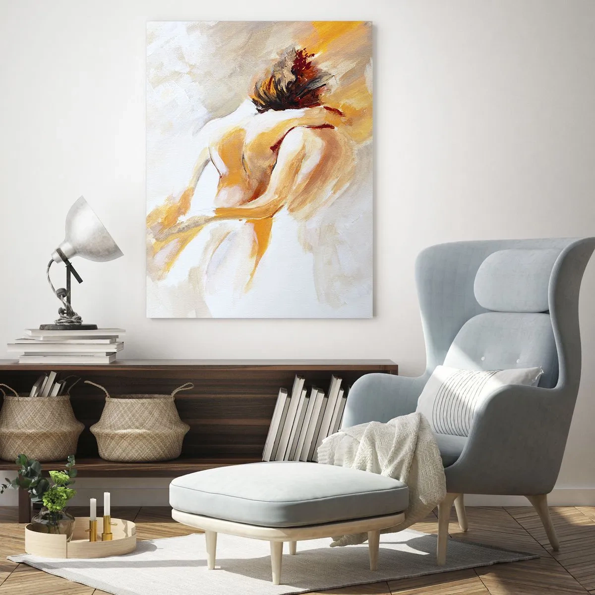 Glasbild - Bild auf glas - Ein zartes Nude in warmen Pastellfarben - 50x70cm - Am Himmel der Nähe - Moderne Wanddekoration für Wohnzimmer und Schlafzimmer ARTTOR