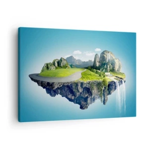 Bild auf Leinwand - Leinwandbild - Eine schwimmende Insel mit Bergen und Wasserfällen - 70x50cm - Fantastische Insel - Moderne Wanddekoration für Wohnzimmer und Schlafzimmer ARTTOR