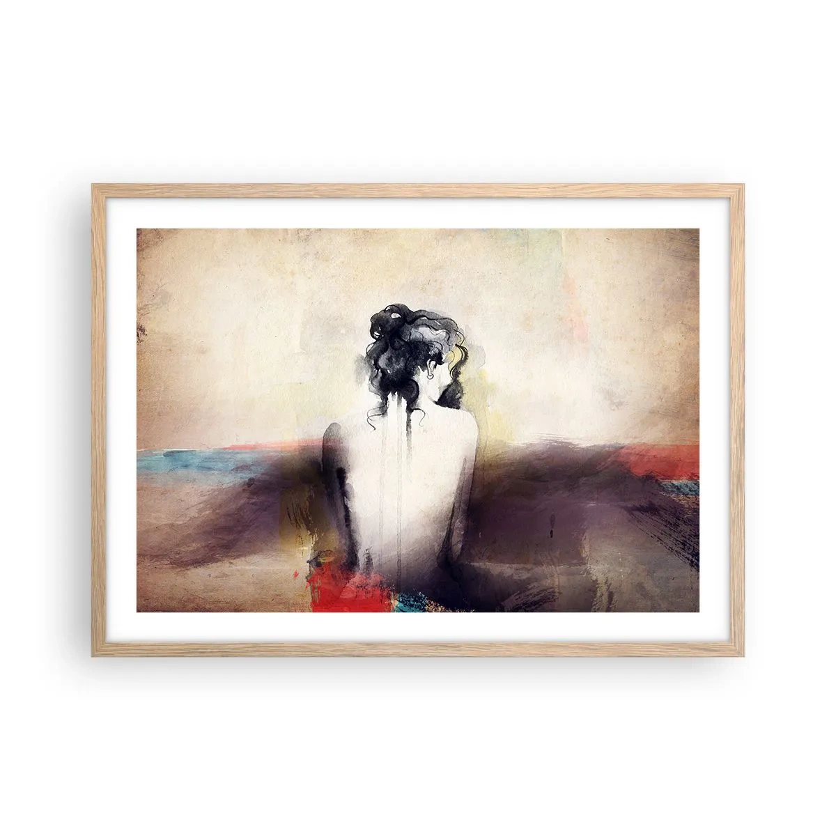Poster in einem Rahmen aus heller Eiche - Glatte Linien, ovale Formen - 70x50 cm