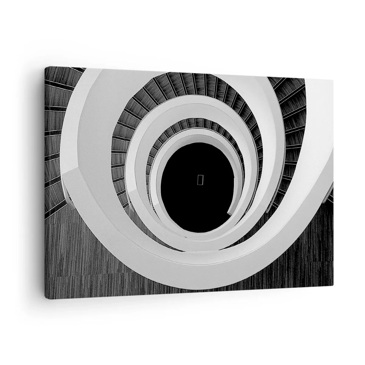 Bild auf Leinwand - Leinwandbild - Schwarz-weiße Wendeltreppe im modernen Stil - 70x50cm - Zum Kern der Sache - Moderne Wanddekoration für Wohnzimmer und Schlafzimmer ARTTOR