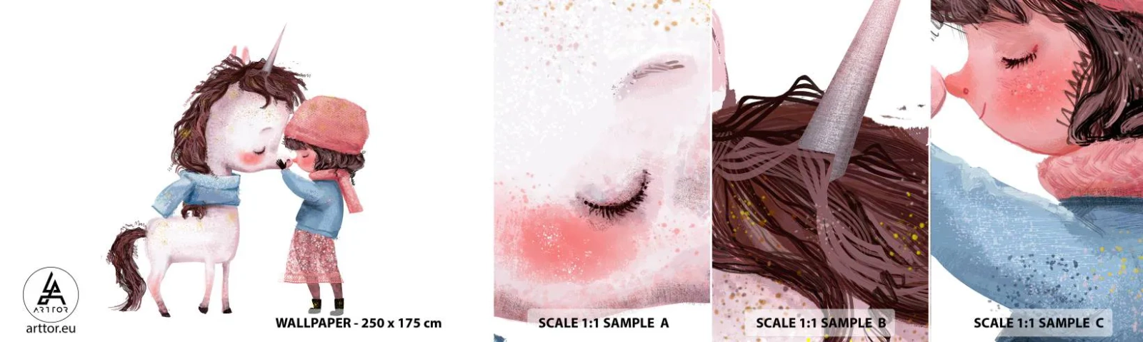 Fototapeten Muster Selbstklebend Deluxe Sticker - Ein Wintermärchen - Für Kinder, Einhorn, Mädchen - 100x30 cm