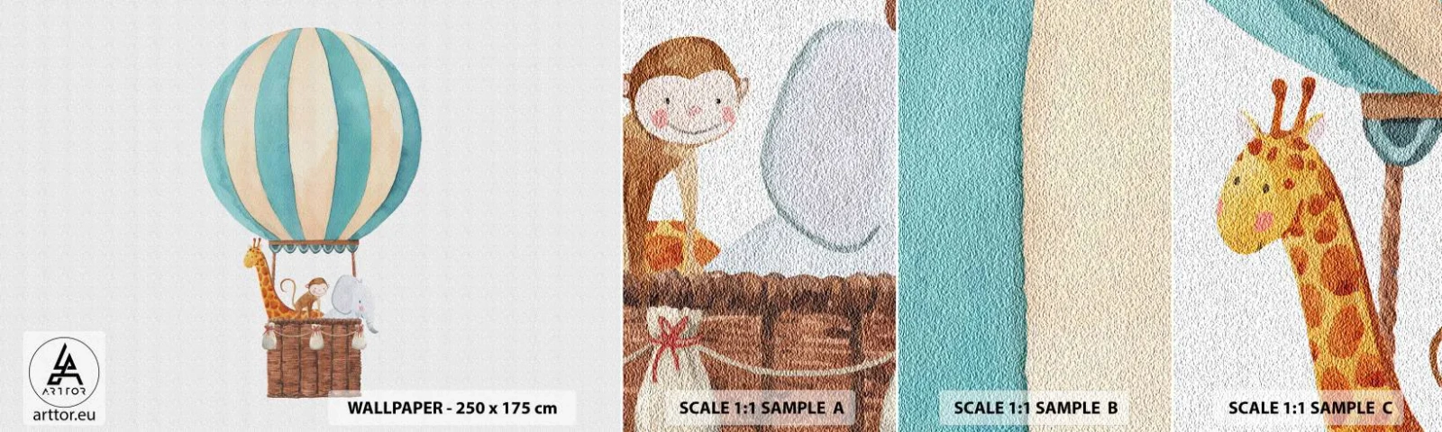 Fototapetenmuster Standard Eco - Fantastische Reise - Ballon, Für Kinder, Jahrgang - 100x30 cm