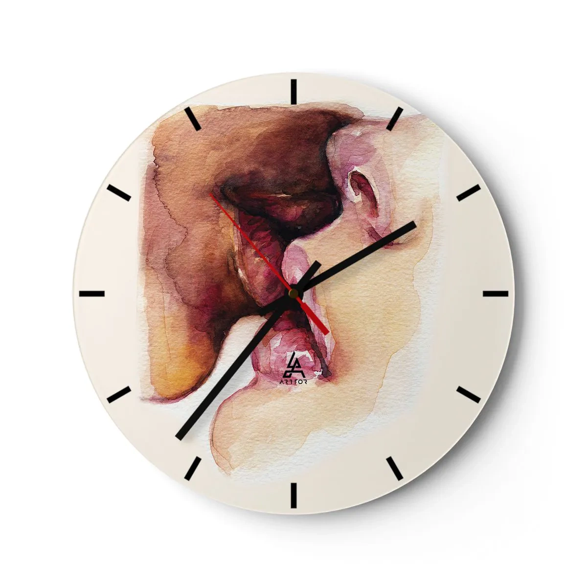 Wanduhr - Glasuhr - Ein Kuss zweier Gesichter im Aquarellstil - 30x30cm - Wie Tag und Nacht, Erde und Himmel - Moderne Wanddekoration für Wohnzimmer, Küche und Schlafzimmer ARTTOR
