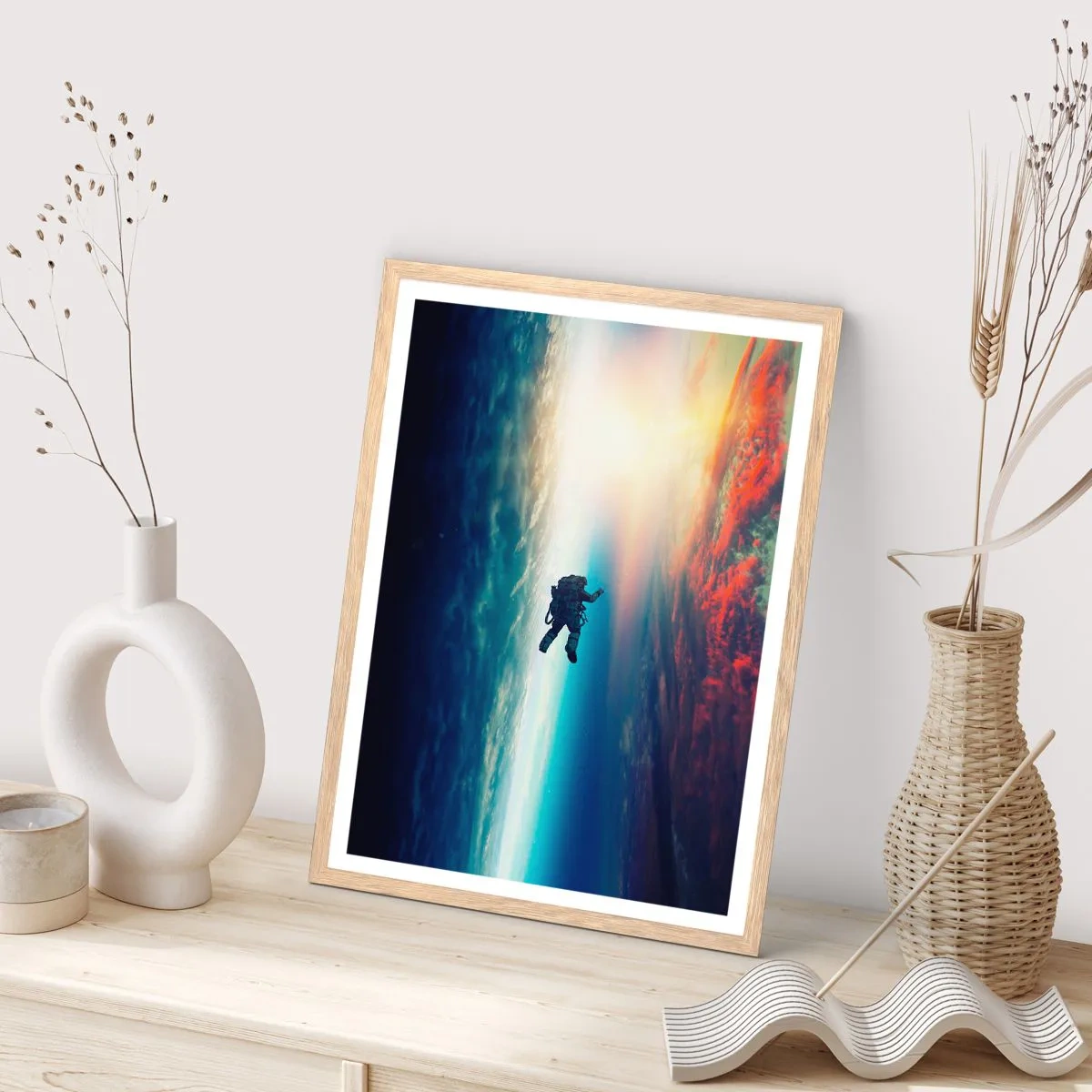 Poster in einem Rahmen aus heller Eiche - Sich dem Universum stellen - 61x91 cm