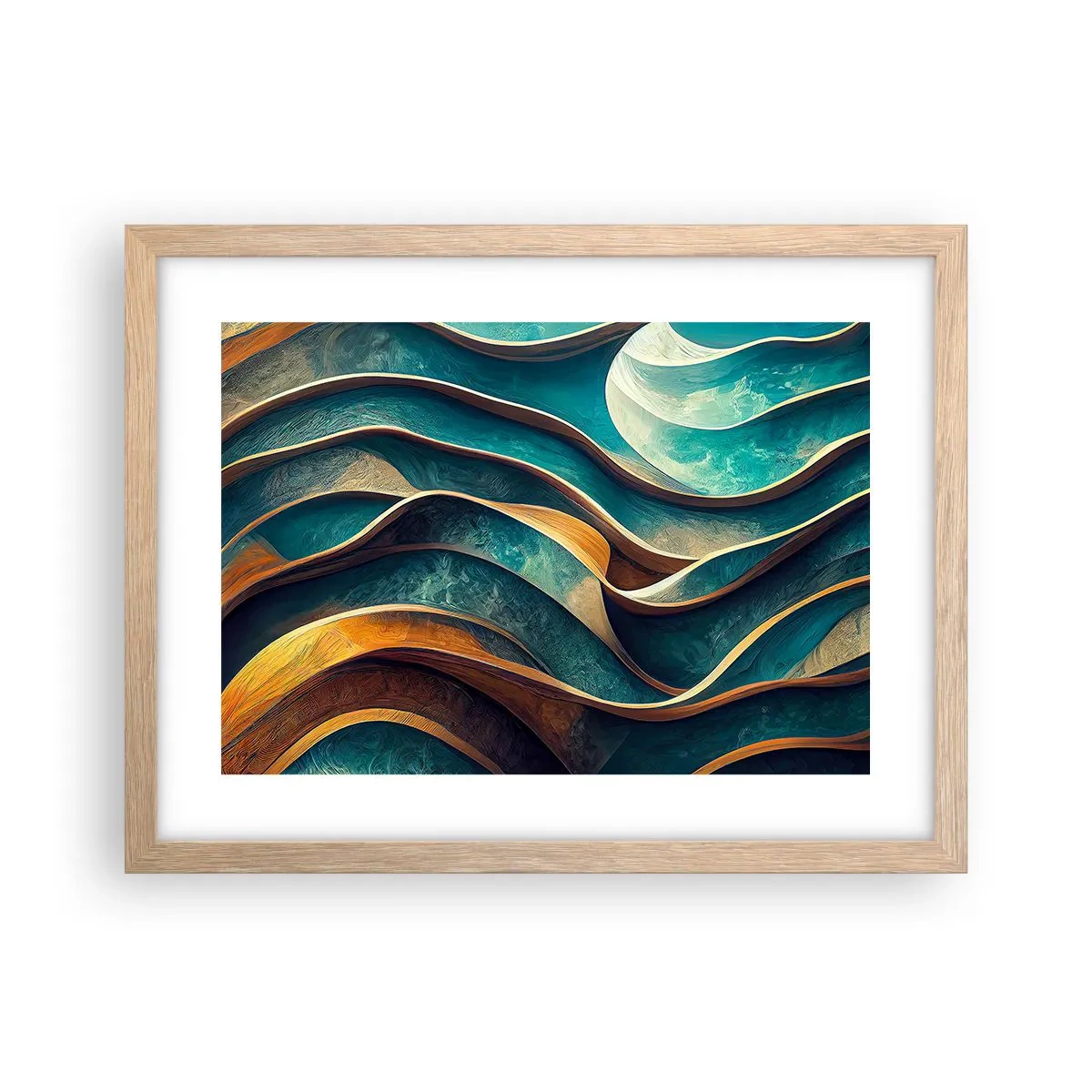 Poster in einem Rahmen aus heller Eiche - Blaue Mäander - 40x30 cm