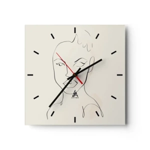 Wanduhr - Glasuhr - Minimalistische Skizze eines Frauengesichts - 30x30cm - Umriss der Sinnlichkeit - Moderne Wanddekoration für Wohnzimmer und Schlafzimmer ARTTOR