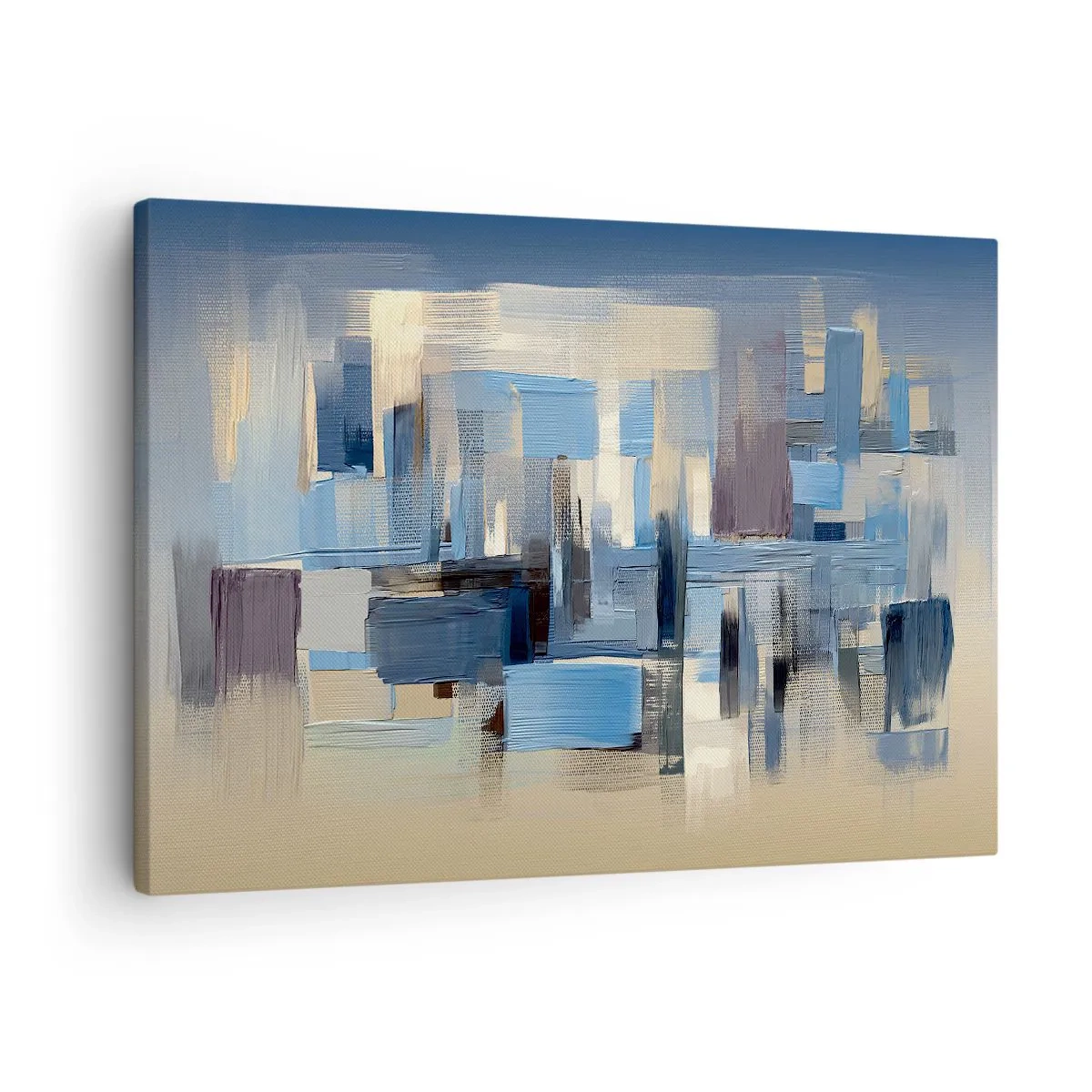 Bild auf Leinwand - Leinwandbild - Geometrische Formen in Blau- und Beigetönen - 70x50cm - Blaue Konstruktion - Moderne Wanddekoration für Wohnzimmer und Schlafzimmer ARTTOR