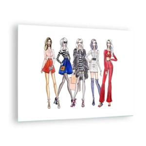 Glasbild - Bild auf glas - Modische Charaktere in stylischen Outfits in der Illustration - 70x50cm - Jede Woche Fashion Week - Moderne Wanddekoration für Wohnzimmer und Schlafzimmer ARTTOR