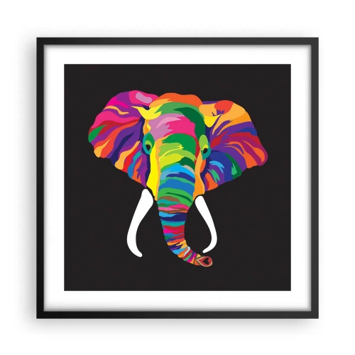 Poster in einem schwarzem Rahmen - Der Elefant, der es liebte, im Regenbogen zu baden - 50x50 cm