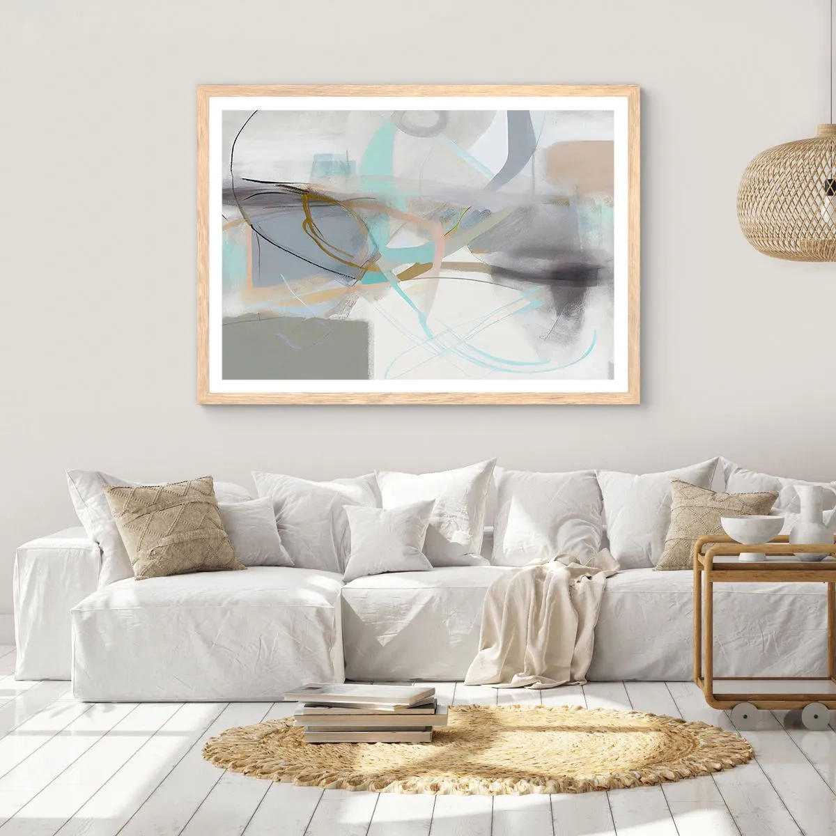 Poster in einem Rahmen aus heller Eiche - Neblige Abstraktion - 70x50 cm