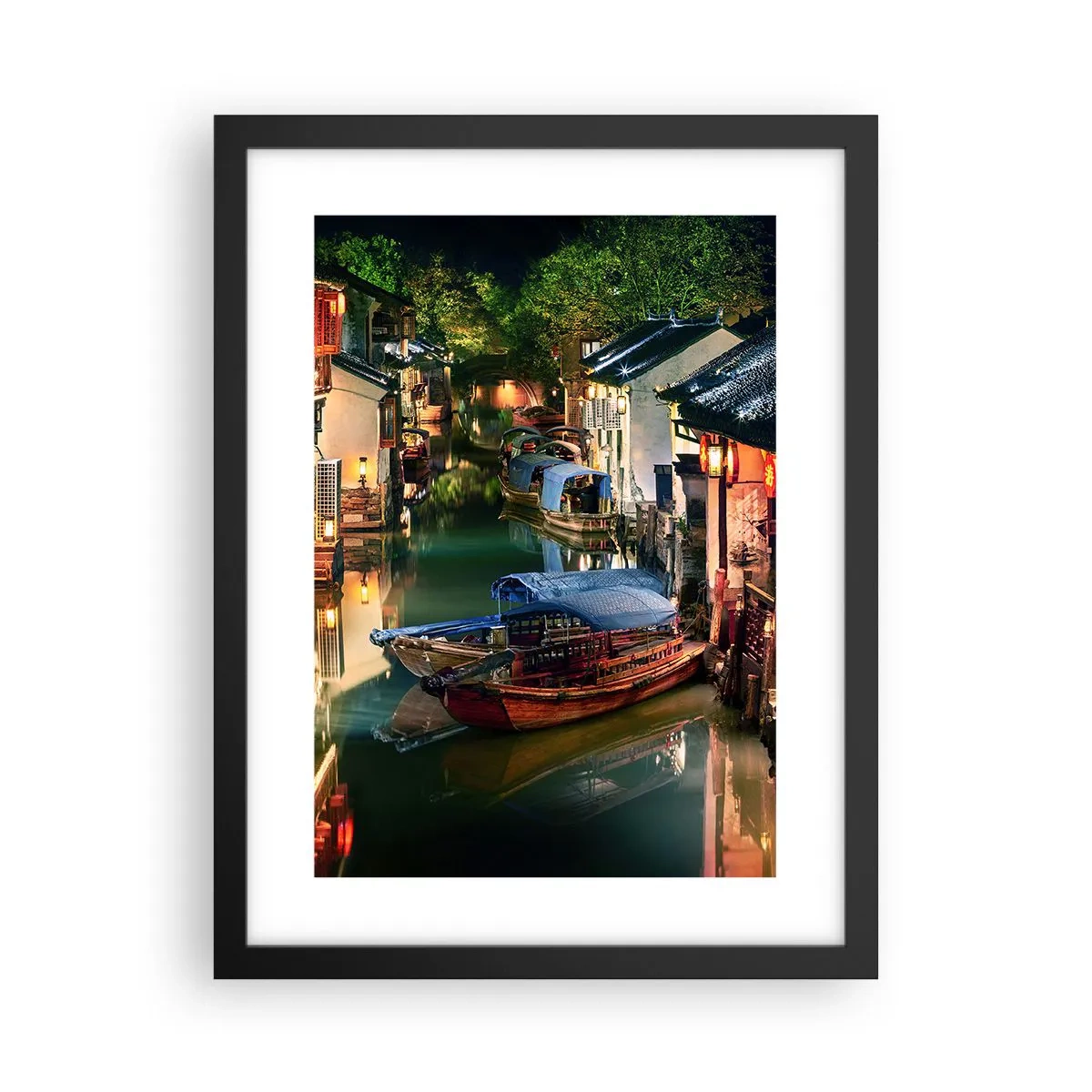 Poster in einem schwarzem Rahmen - Ein Abend auf einer chinesischen Straße - 30x40 cm