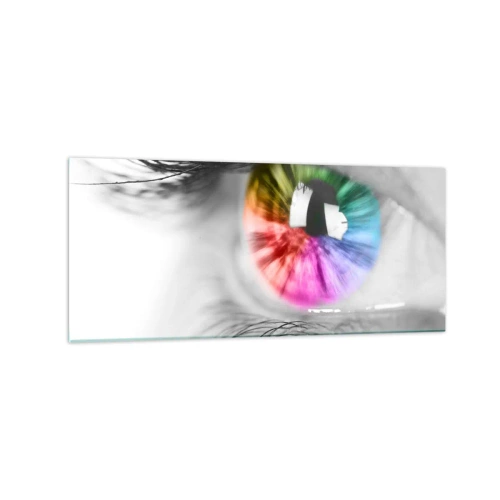 Glasbild - Bild auf glas - Künstlerische Aufnahme eines Auges mit einer Regenbogeniris auf grauem Hintergrund - 120x50cm - Schau dir die Welt in Farbe an - Moderne Wanddekoration für Wohnzimmer und Schlafzimmer ARTTOR
