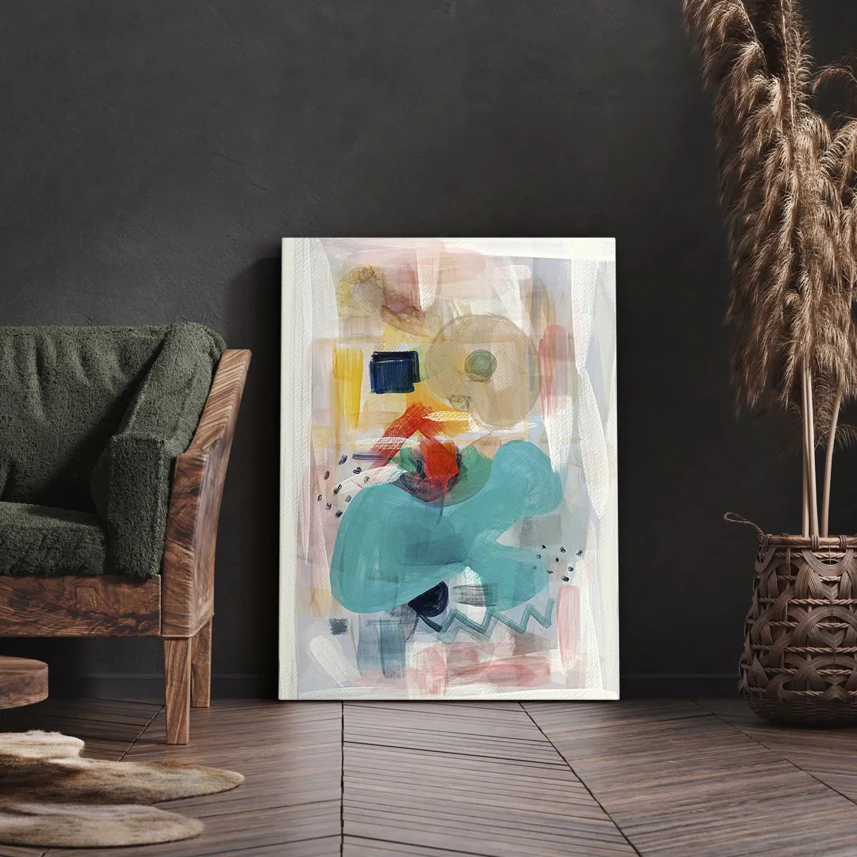 Bild auf Leinwand - Leinwandbild - Abstrakte Formen und Farben schaffen eine dynamische Komposition - 70x100cm - Buntes Spiel - Moderne Wanddekoration für Wohnzimmer und Schlafzimmer ARTTOR